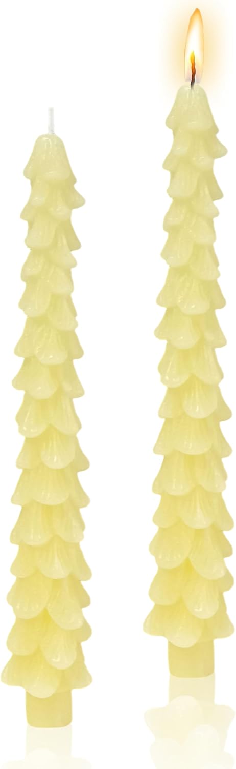 Christmas Tree Shaped Taper Candles, 9.8 Inch Unscented Tree Candle Decorative Christmas Tree Candles Gift for Christmas Festival Celebration Decor, 4PCS, Dark Green
