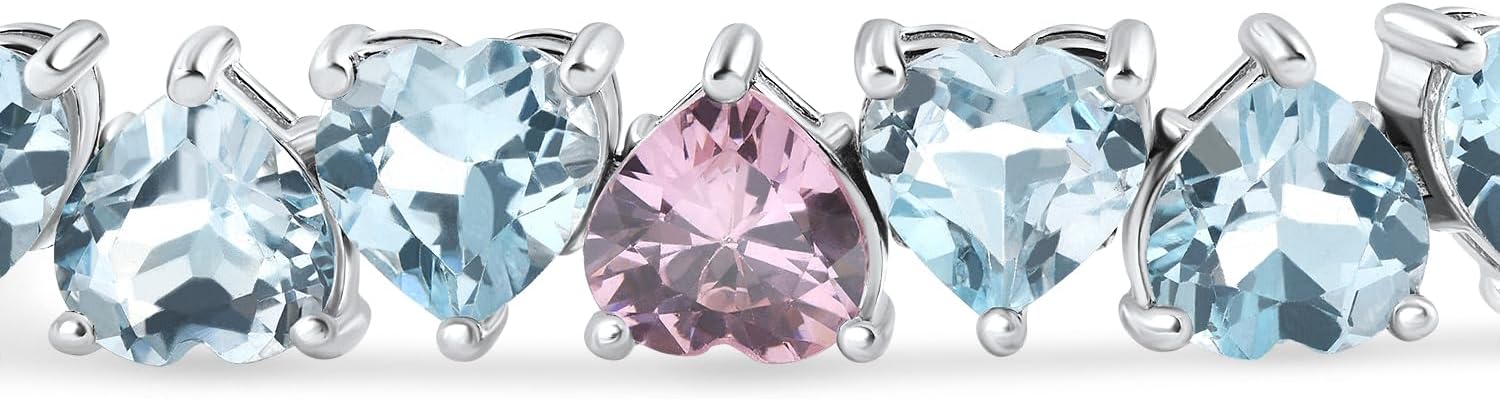 P3 POMPEII3 Pompeii 34.43Ct Heart Shape Pink & Blue Topaz Tennis Bracelet 14k White Gold 23.51grams