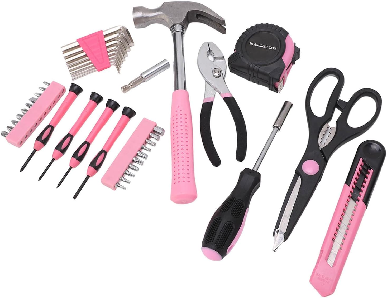 39 Pcs Household Tool Kit Pink Portable Hand Toolbox Hammer Screwdriver Wrench Repair Maintenance Tool Set for Girl