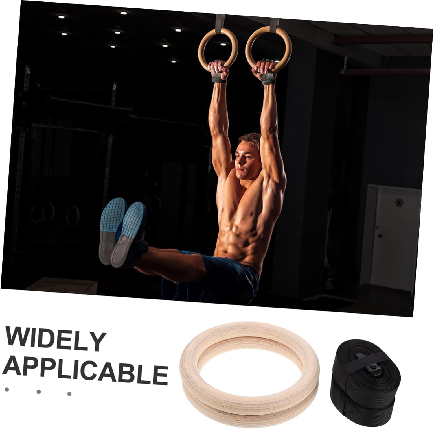 Kisangel Wooden Gymnastics Rings Wood Gymnastics Rings Gym Rings Exercise Rings with Straps Ring Strength Training Calisthenics Rings Exercise Equipment Fitness Gear Training Rings Ribbon