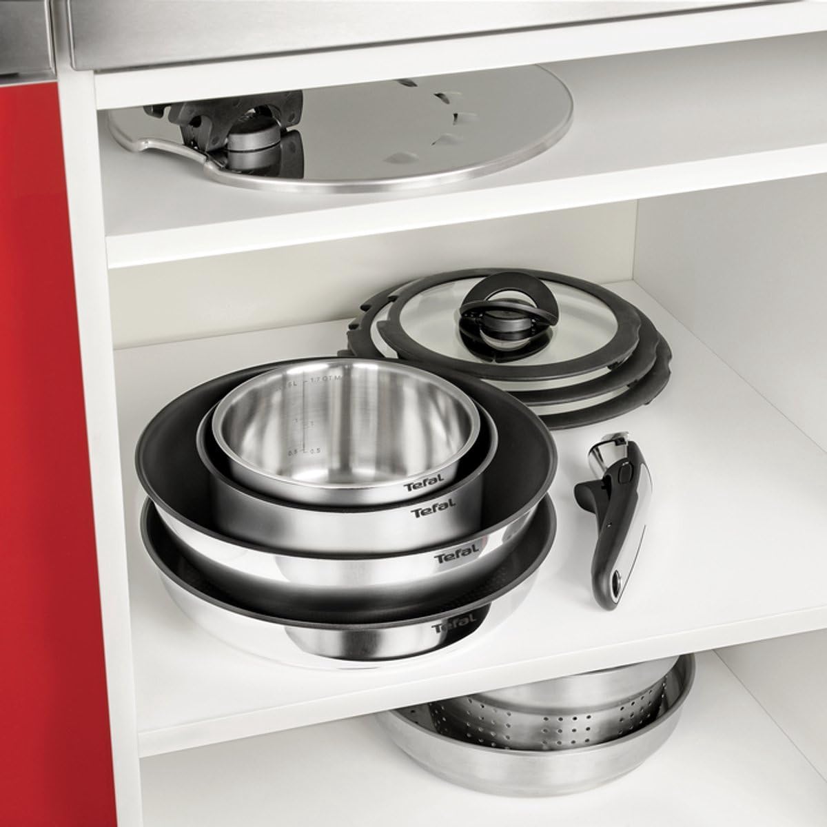 Tefal Ingenio Preference ON Set di pentole e padelle, 13 pezzi, impilabili, manico rimovibile, salvaspazio, antiaderente, a induzione, in acciaio inox, L9749432
