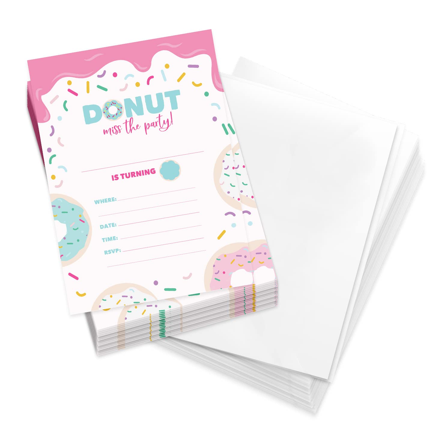Desert Cactus Donut Happy Birthday Invitations Invite Cards (25 Count) With Envelopes Boys Girls Kids Party (25ct)