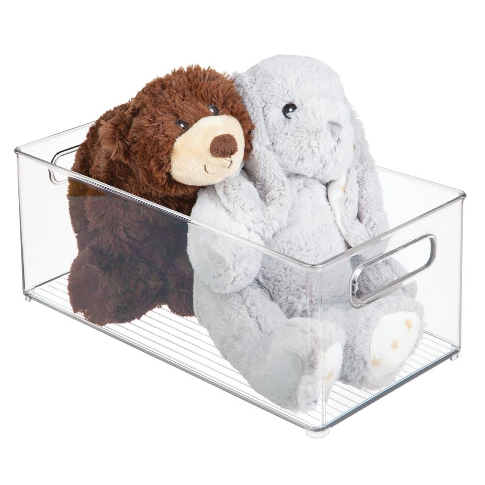 mDesign 4er-Set Spielzeugaufbewahrung – Aufbewahrungsbox aus stabilem Kunststoff – vielseitige Box mit Griffen für Bastel- und Spielsachen im Kinderzimmer – durchsichtig