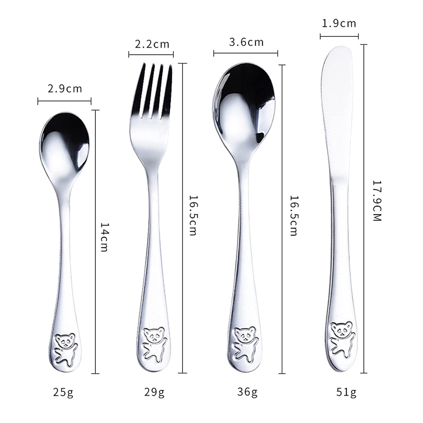Besteck Besteck 4er Set für Kinder, mit süßem Bärengriff, Edelstahl Geschirr, Geschirr inkl. Messer Gabel Löffel für Kindergarten, Hotel, Restaurant, neues Haus