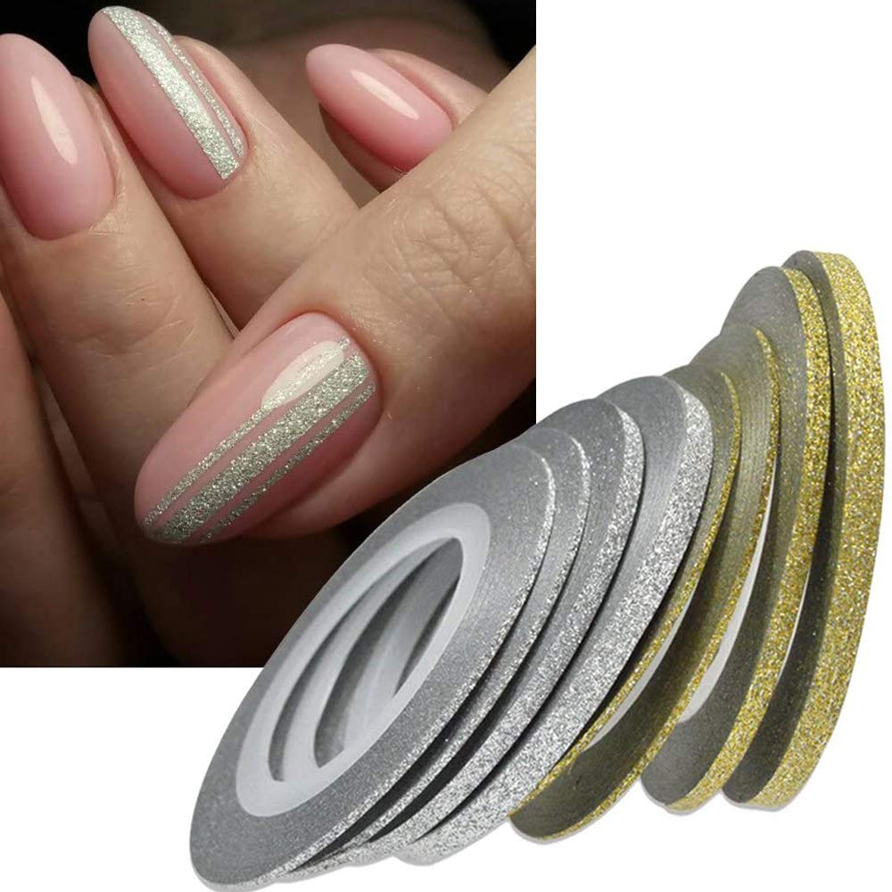 6 Rolls Nail Art Glitter Gold Silver Stripping Tape Line Strips Decor Tools 1mm2mm3mm Nail Sticker DIY Beauty Accessories