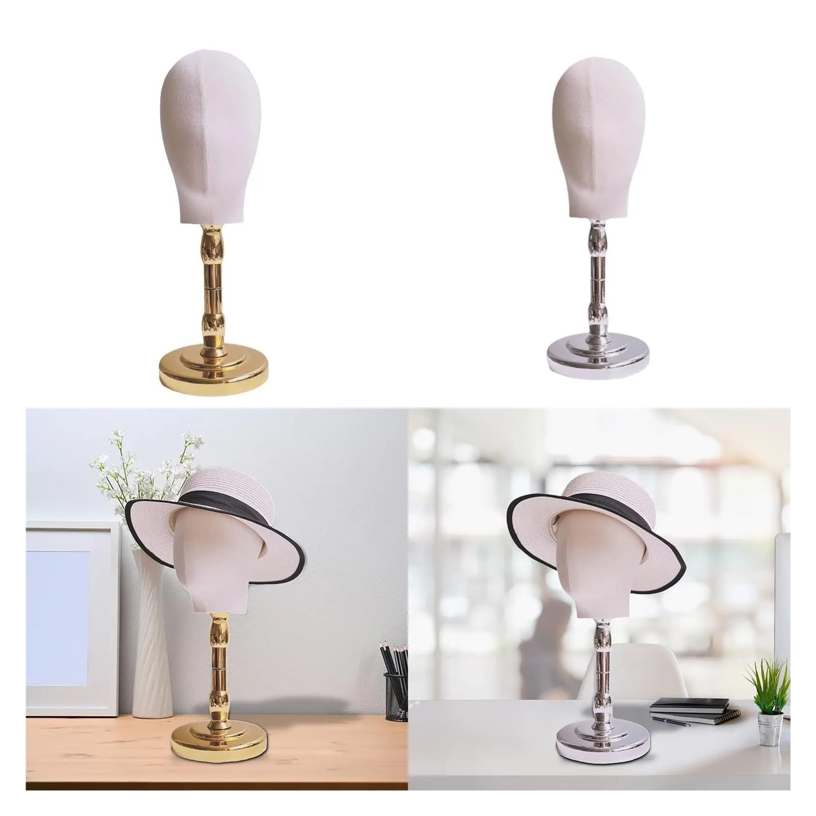 Mannequin Head Wig Display Head Hat Rack,Wig Stand,Multipurpose, Home Decor,Hat Display Stand Manikin Head for Hats Wig(Glod Base)