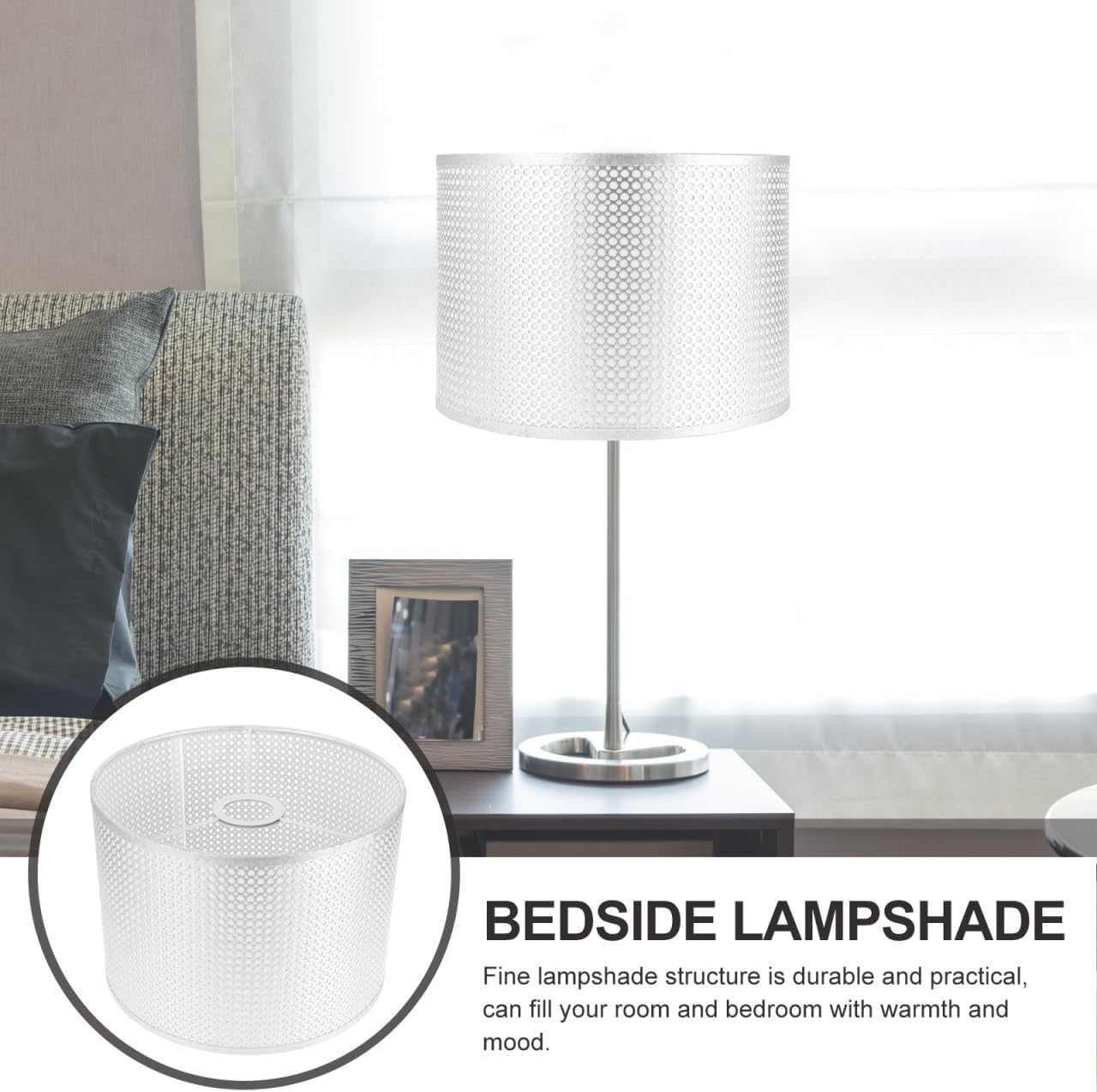 ARTIBETTER Lampshade, Rustic Modern Silver Table Lamp Shade, Round Cloth Metal Trim, Durable & Space-Saving, Suitable for Living Room, Bedroom, Study Room, Floor Lamp Shade, Table