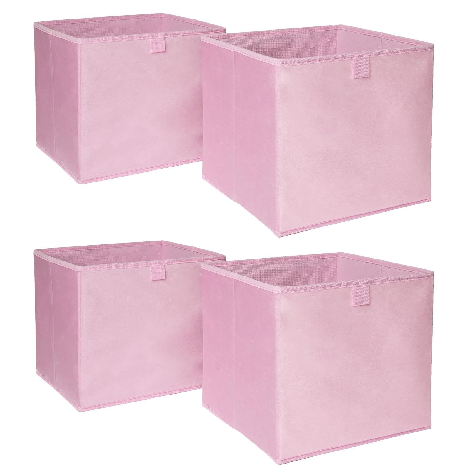 Ohs Light Pink Set Of 4 Matte Velvet Storage Boxes Home Organiser Toys Clothing Bathroom Pop Up Foldable Collapsible Cube Storage Boxes Space Saving Shelves Organiser Cube Baskets, Blush Pink