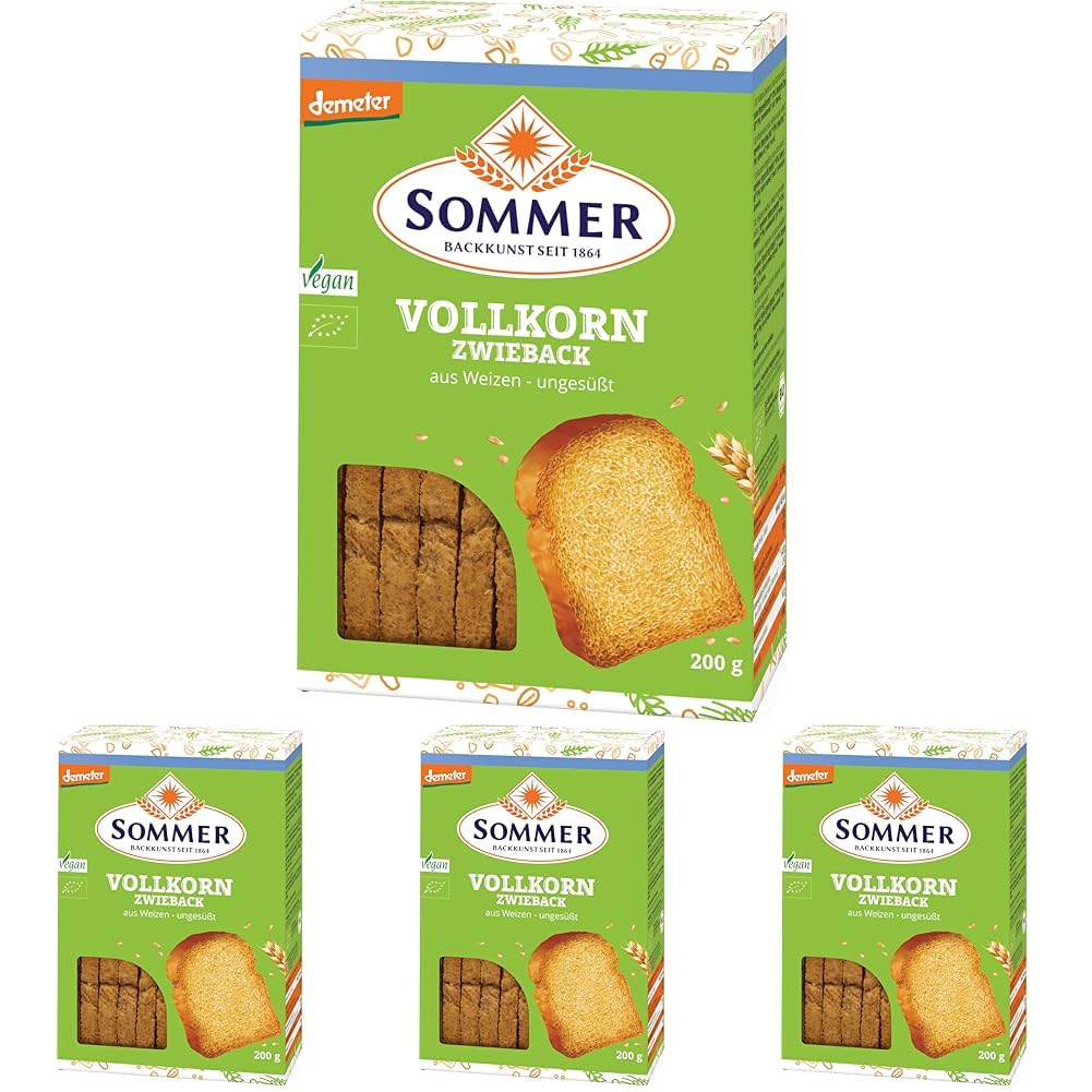 Sommer Weizen Vollkorn Zwieback, 200 g (Packung mit 4)