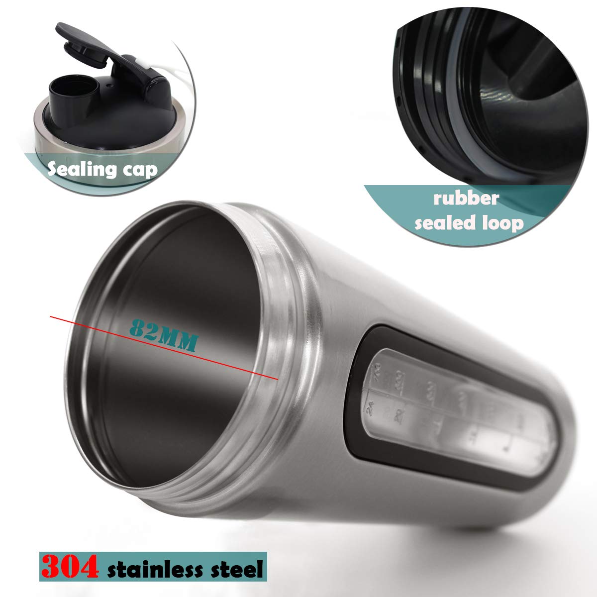 Eiweiss Shaker - Shaker proteico, in acciaio inox, per fitness, mixer a prova di perdite, senza BPA, borraccia sportiva con shaker Ball, per palestra Nutrition Fitness, 750 ml (argento)