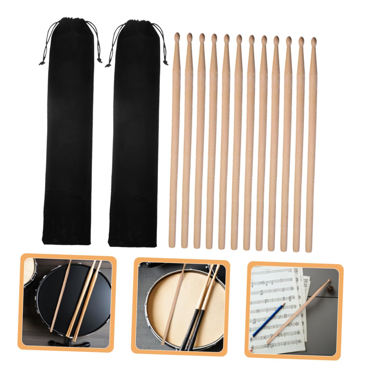 Hemobllo 2ensembles Baguettes De Batterie Bois Maillets Pour Xylophone Baguettes Rythmiques Pour Noires