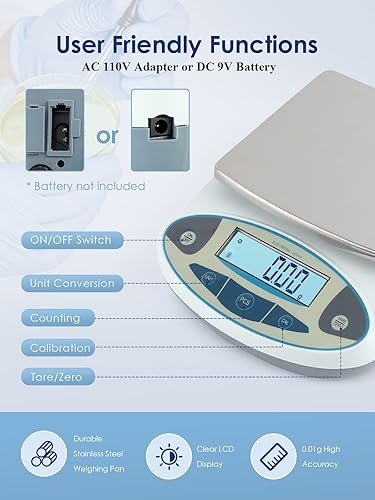 Vista 11 de CGOLDENWALL Báscula de laboratorio 5000gX0.0.04 oz Balanza de laboratorio de alta precisión Balanza científica electrónica sin peso de calibración