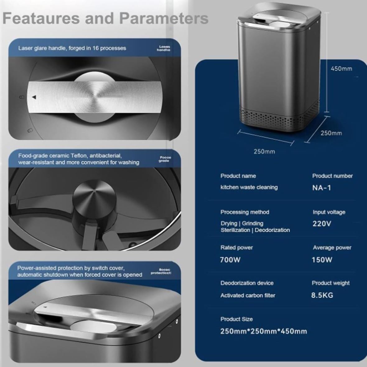 Kitchen Waste Composter Electric Compost Bin, 2.5L Smart Waste Compost Bin, Turn Garbage to Compost with Single Button, for Apartment Home