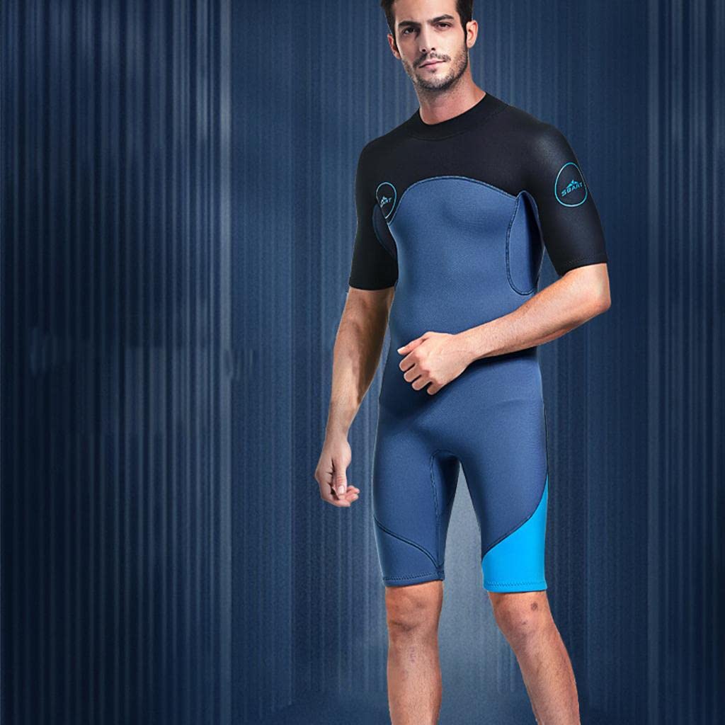 ubersweet Ubersweet® Mens 2mm Shorty Wetsuit Diving Snorkeling Swimming Scuba Dive Suit Jumpsuit Blue and Black XXXL (54057150JEL)-picture-1