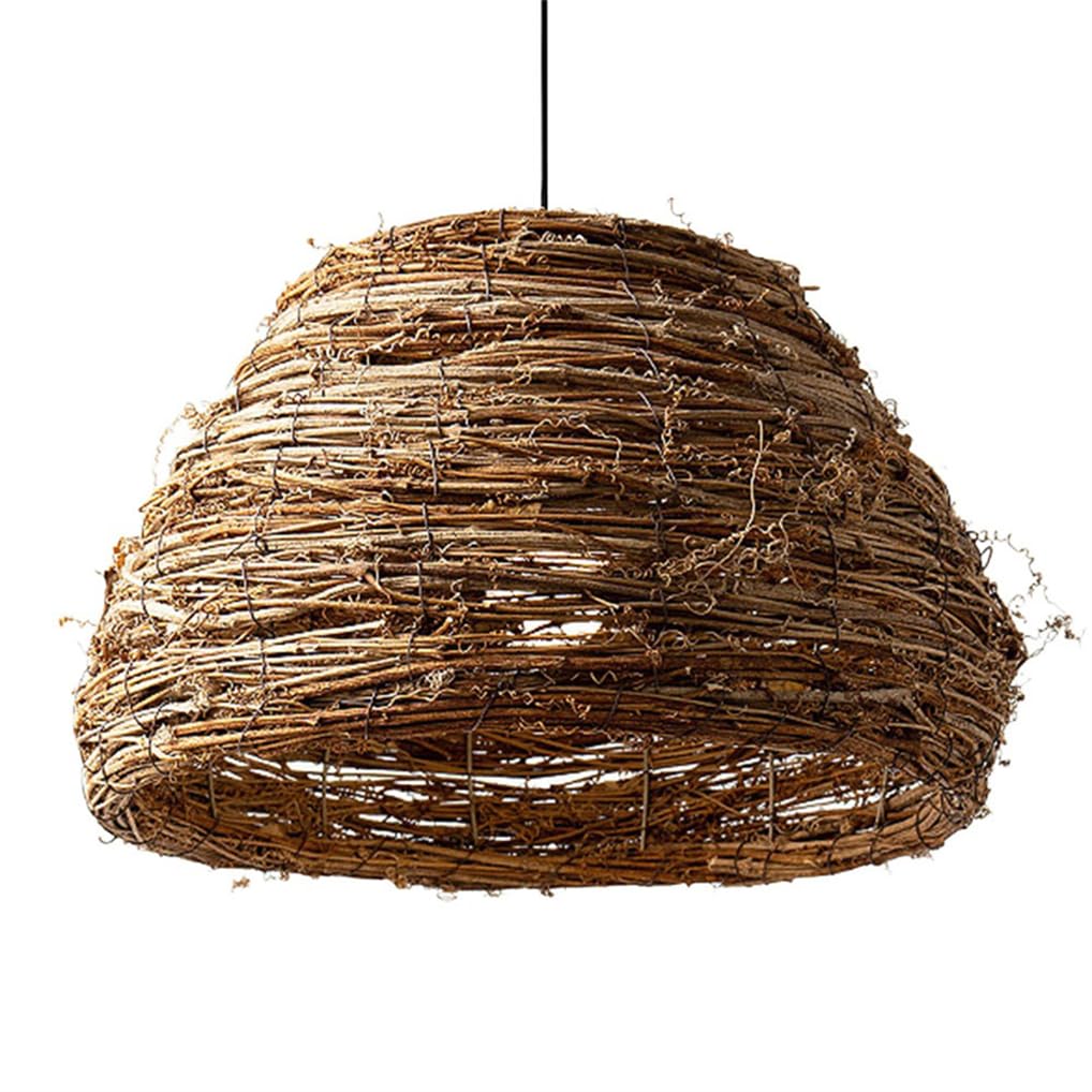 LYMSXAZOU Modern Boho Chandelier Rattan Lighting Industrial Hanging Lamp Shade 15.7''W Handmade Bamboo Wicker Ceiling Fixture For Dining Room, Bedroom, Entryway, Foyer Home Décor