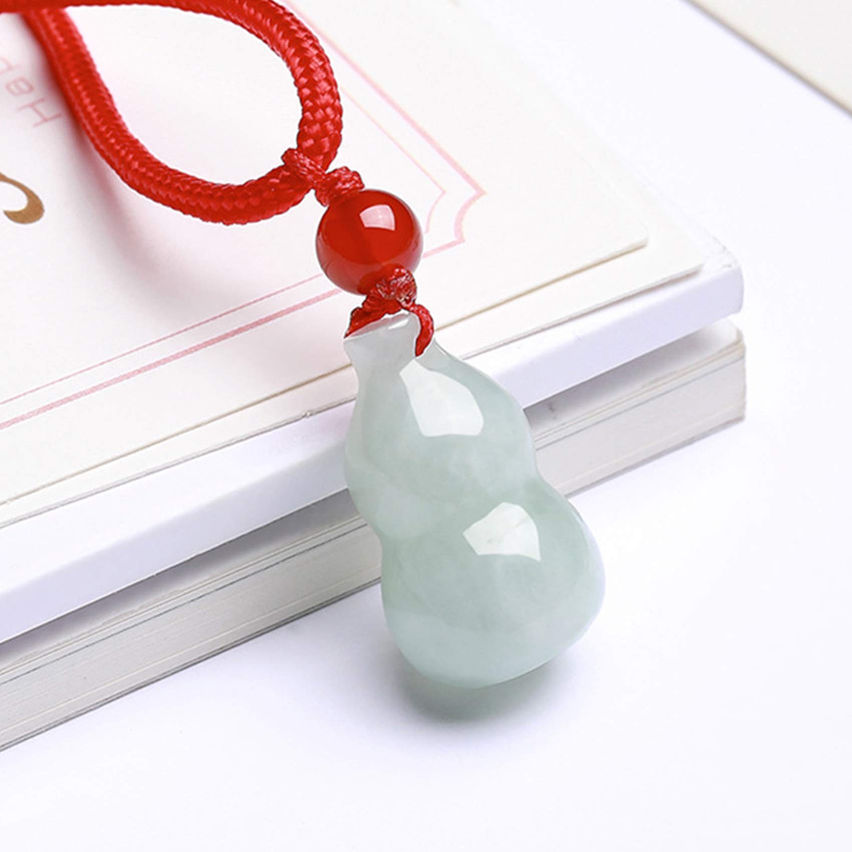 Naszyjnik, naszyjnik z wisiorkiem Feng Shui Naturalny Jadeit Tykwa Hulu Wu Lou Wisiorek Ręcznie Tkany Naszyjnik z Łańcuszkiem Amulet na Szczęście Odwaga i Bogactwo, Czerwona lina/545