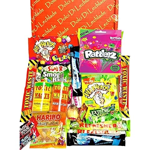 Sour Sweets Gift Box by Dolci Di Lechlade American Sweets British Candy Hamper Warheads Toxic Waste Extreme Sours Cover