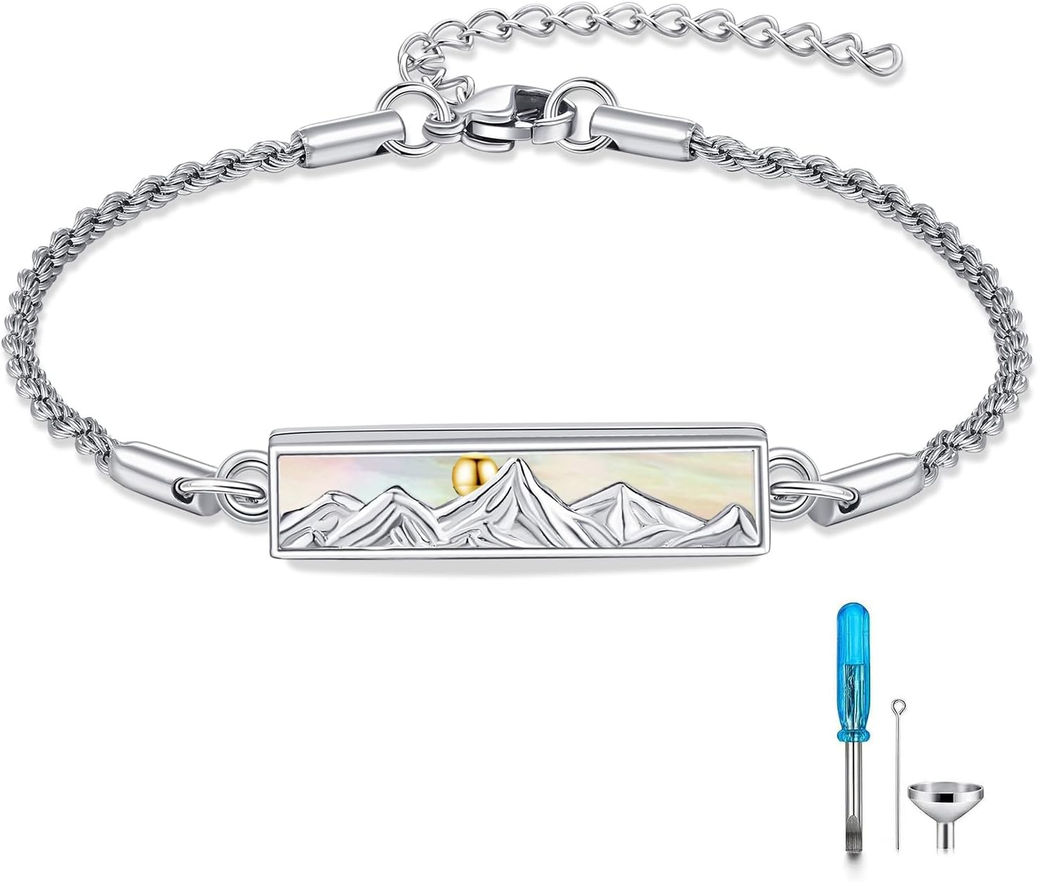 Mountain Urn Bracelet for Ashes for Women S925 Sterling Sliver Cremation Jewelry for Men Mustard Seed Memorial Keepsake Ash Holder Charm