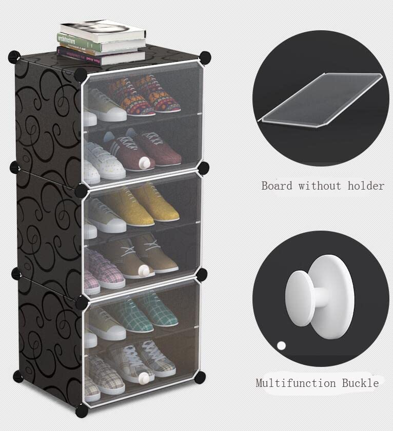 Image of AYSIS DIY Shoe Rack Organizer /Multi-Purpose Plastic 12 Layers 6 Door Portable and Folding Shoe Rack ^ Black12Shelf6Door