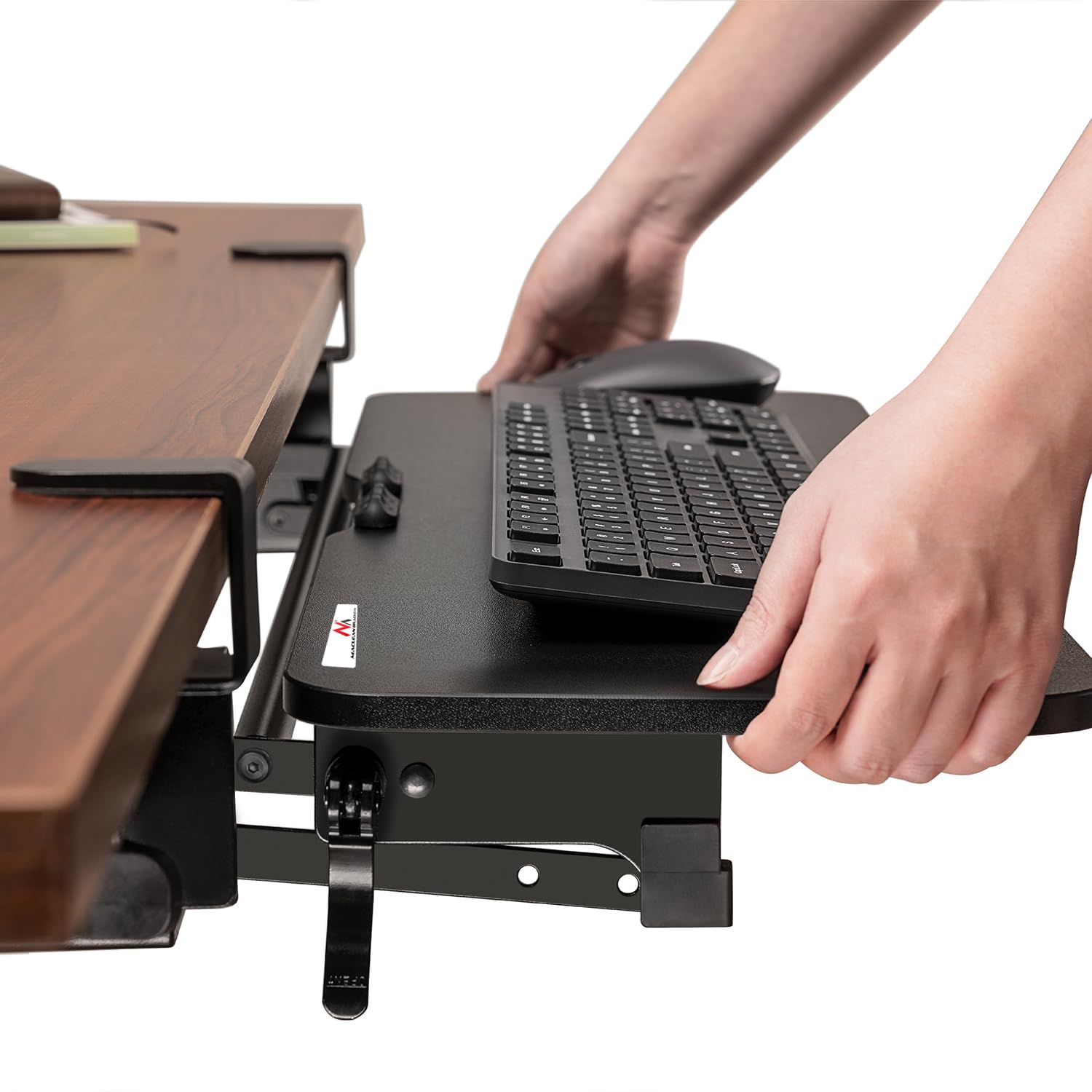 Maclean MC-462 Verstellbare Tastaturschublade 67x24cm für Untertisch-Montage mit C-Klemmhalterung Computer-Tastaturständer Maximale Belastung: 5 kg, Höhenverstellung