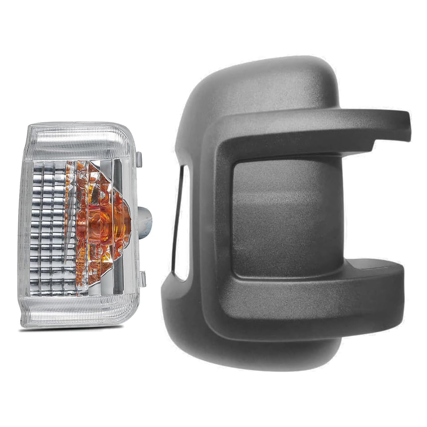Außenspiegel Abdeckung + Spiegelblinker Rechts Schwarz Kompatibel mit Peugeot Boxer Citroën Jumper Fiat Ducato 2006+ Spiegelkappe + Blinkleuchte Beifahrerseite Kurz Arm 735424437 71748255