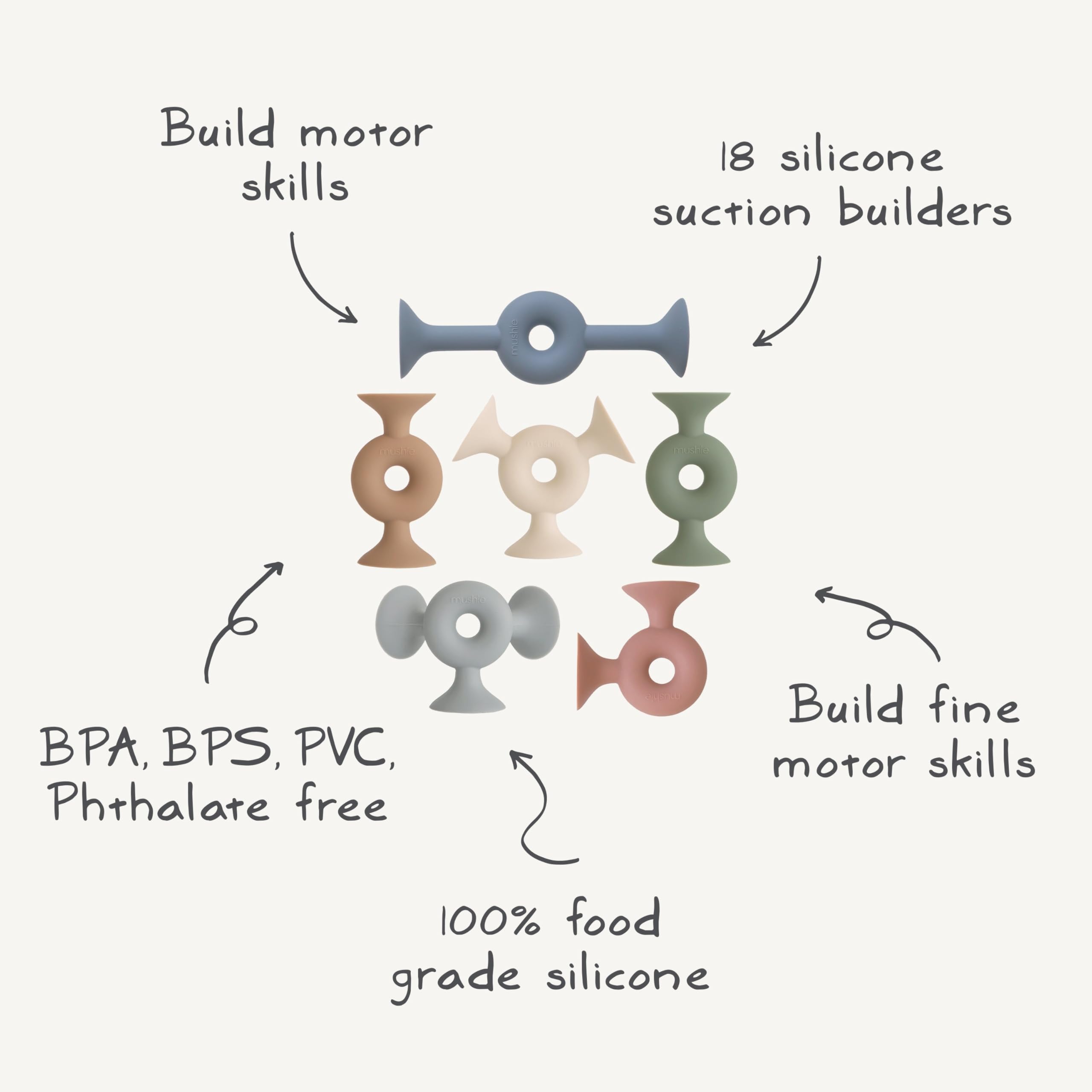 mushie Silicone Suction Builder Toy | 18 pcs for Kids 3 Years+ (Donut)