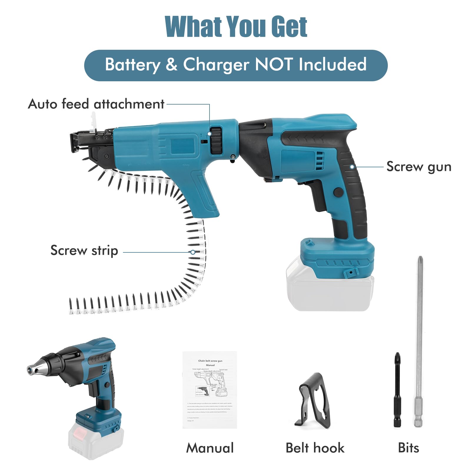 Avvitatore per Cartongesso a Batteria con Alimentazione Automatica | Avvitatore Brushless 21V per Viti 15-55 mm, Compatibile con Makita 21V Batteria (Non Incluso), per Legno e Metallo