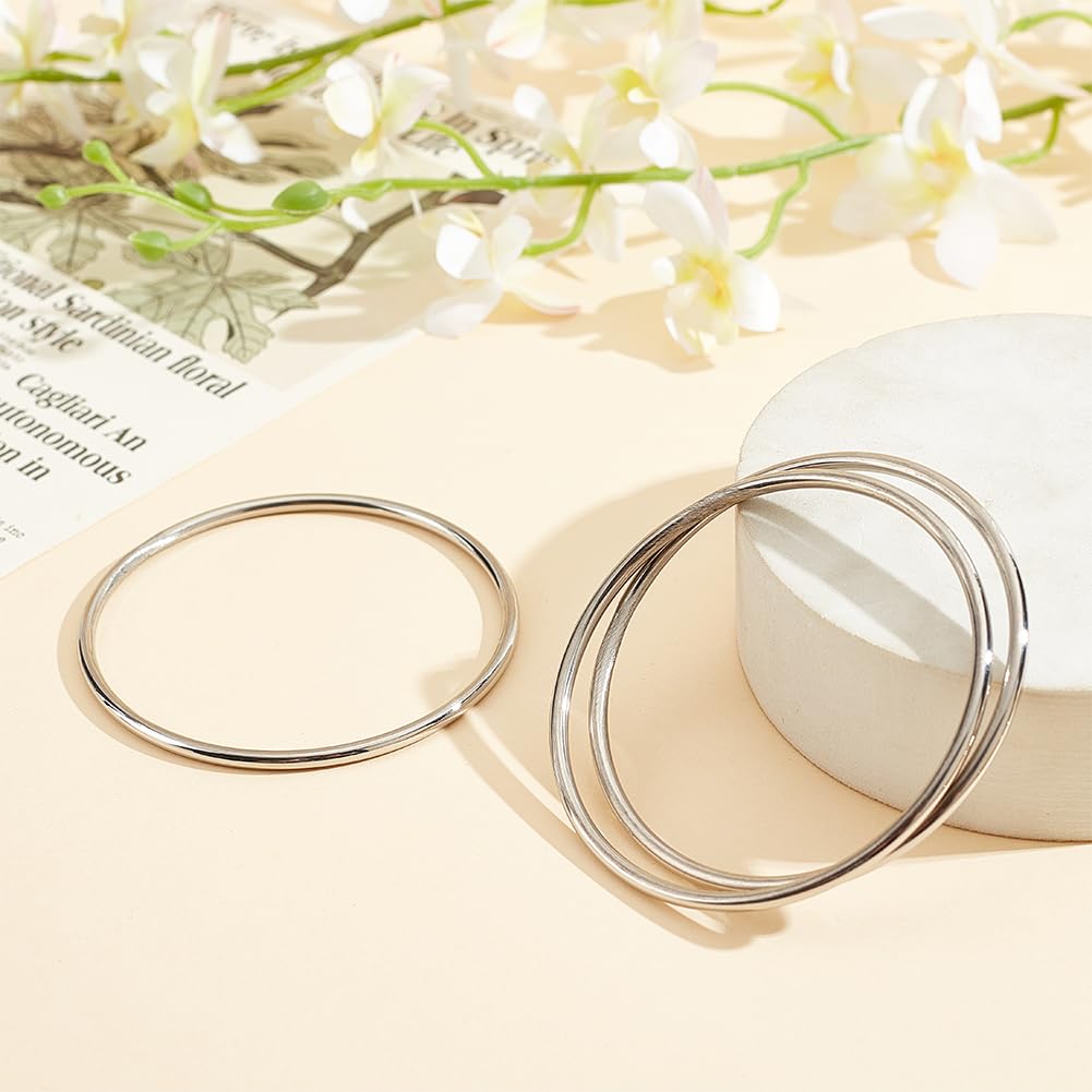 8 Armreifen Aus Edelstahl 304 – Dünn, 65 Mm, 3 Mm Breit, Stapelbar, Glänzend Silber