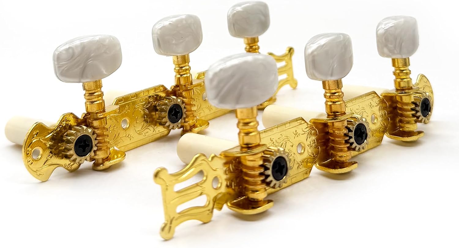 A set of 1R1L Classical Guitar Tuning Pegs Keys Tuners Machine Heads (Gold) image 3