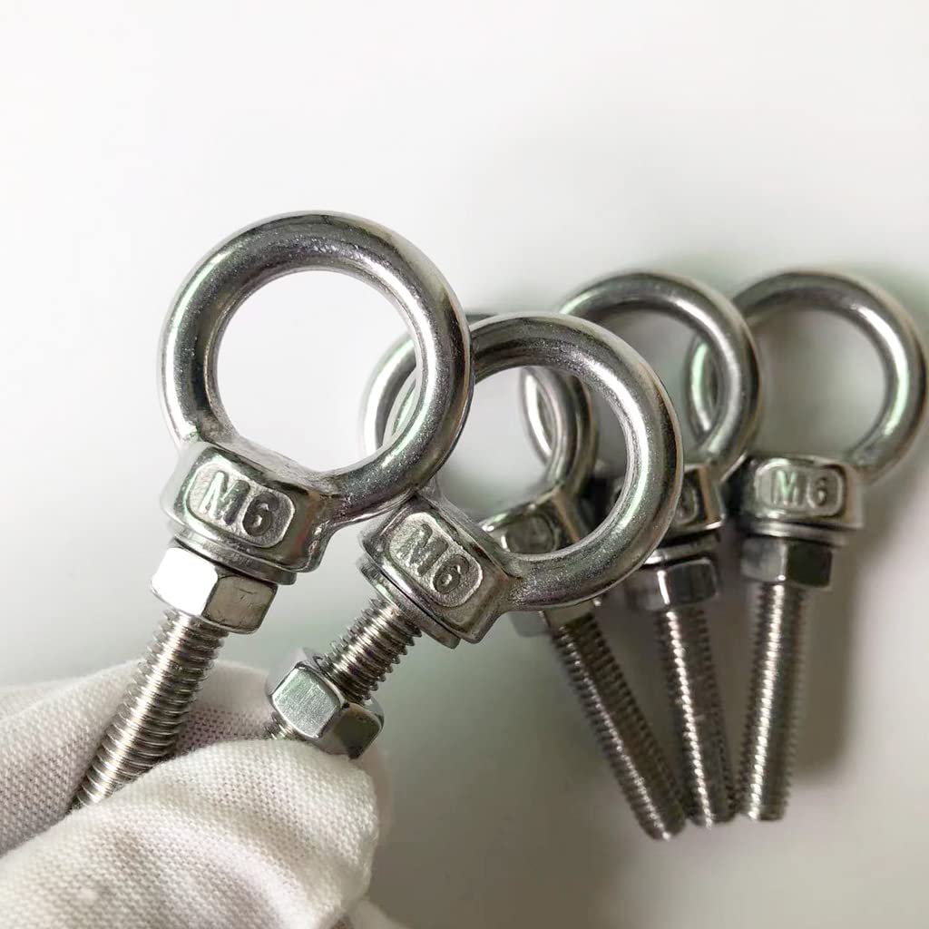 M6 Shoulder Eye Bolt, 5pack Stainless Steel Eye Bolts 1/4" Heavy Duty Screw Bolt Accessories Include Nuts and Washer(Thread Length 30mm)