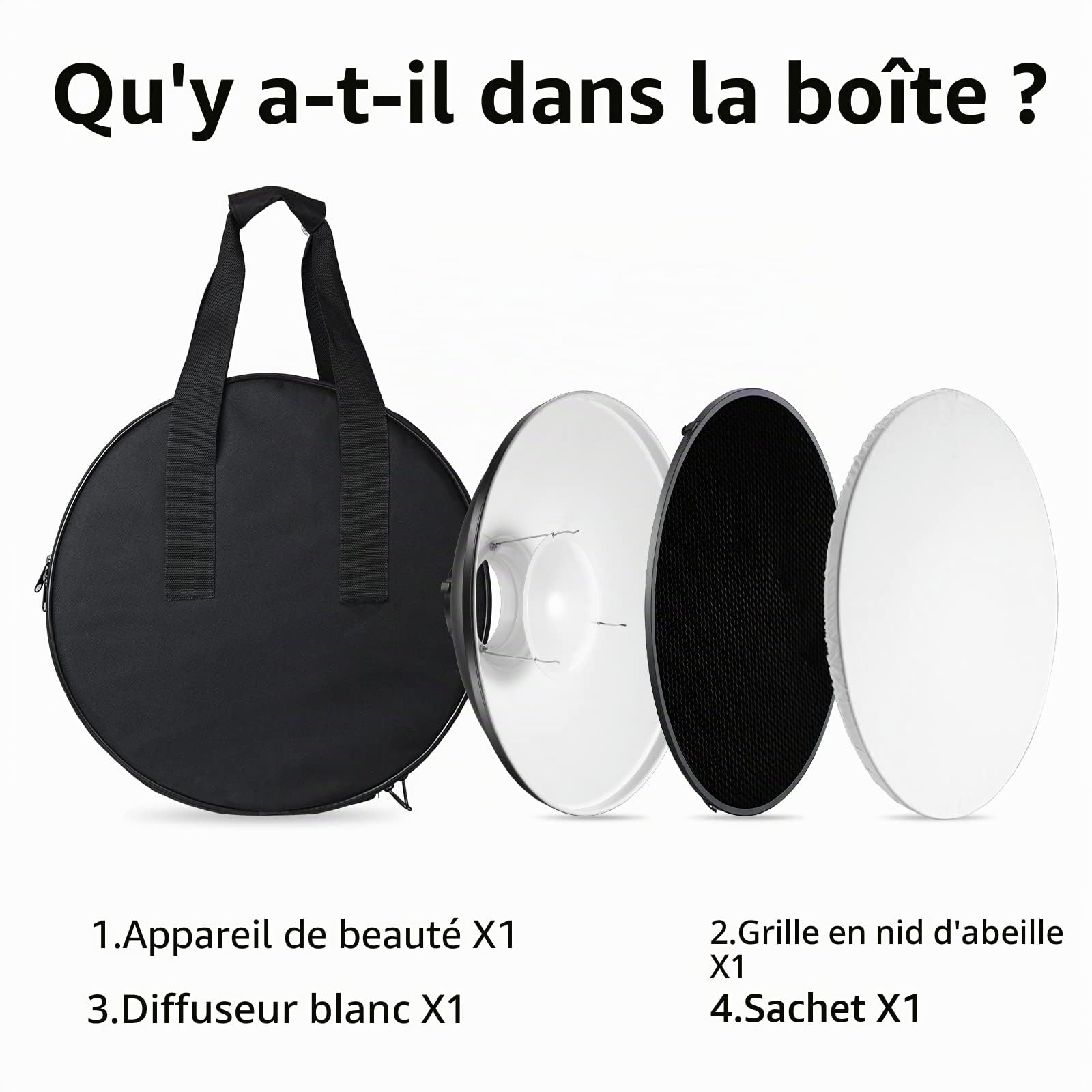 Soonpho Beauty Dish avec réflecteur Standard de 22 Pouces / 55 cm avec Grille à nid-d'abeille, chaudière diffuseur Blanc et Sac, pour lumière Flash Stroboscopique par Studio avec Montage Bowens