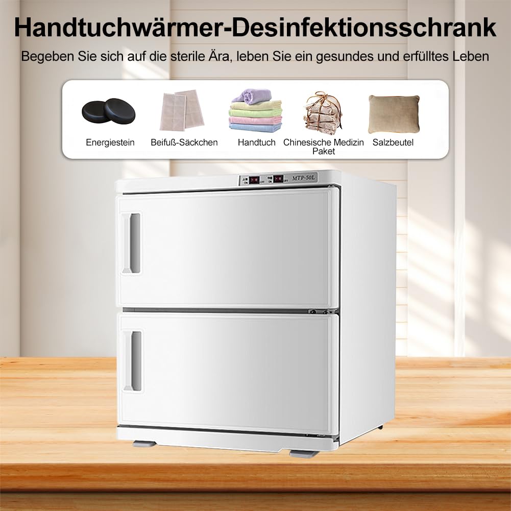 50L Handtuchwärmer Kompressen Towel Handtuch Wärmer,Handtuch Hot Cabinet mit UV-Lampe Platz für 50 bis 60 Handtücher,Kompressenwärmer für Babypflege, Spa,Friseursalons(Weiß)