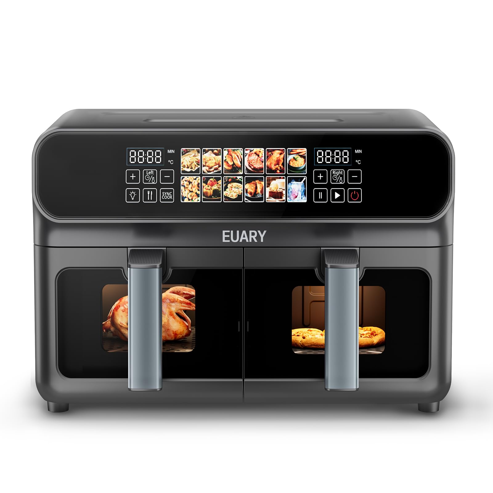 2800W Friggitrice ad Aria Doppio Cestello 9 Litri 2 Cestelli con Finestra, 9L Air Fryer Friggitrici ad Aria Doppia Resistenza Due Cestelli, 12 Programmi di Cottura, Componenti Antiaderenti