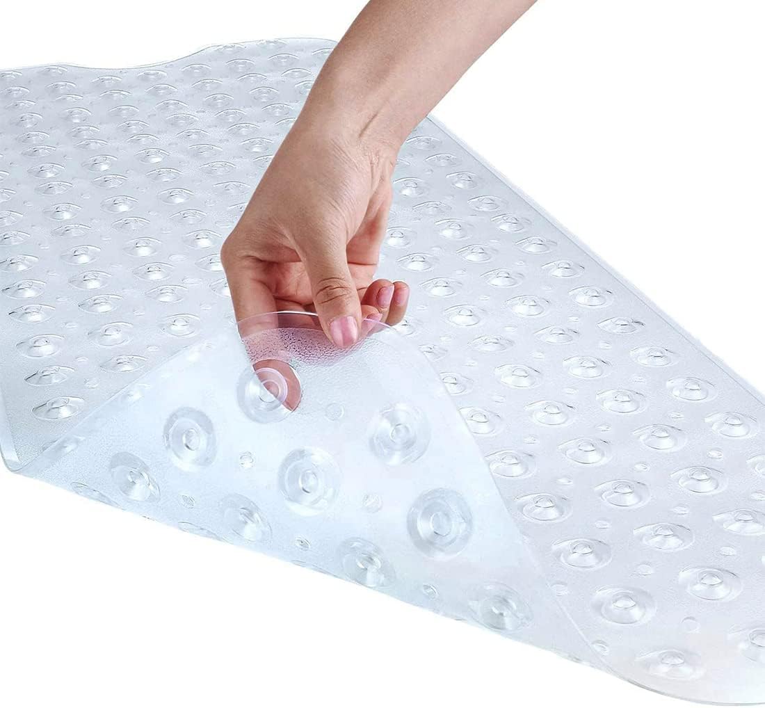 IMY 689 Large Bath Mat for Safety l Non Slip with Suction Cups Durable Shower in Soft Rubber, Anti Mold and Bacteria Ideal Bathtub Mats, white, IMY-689