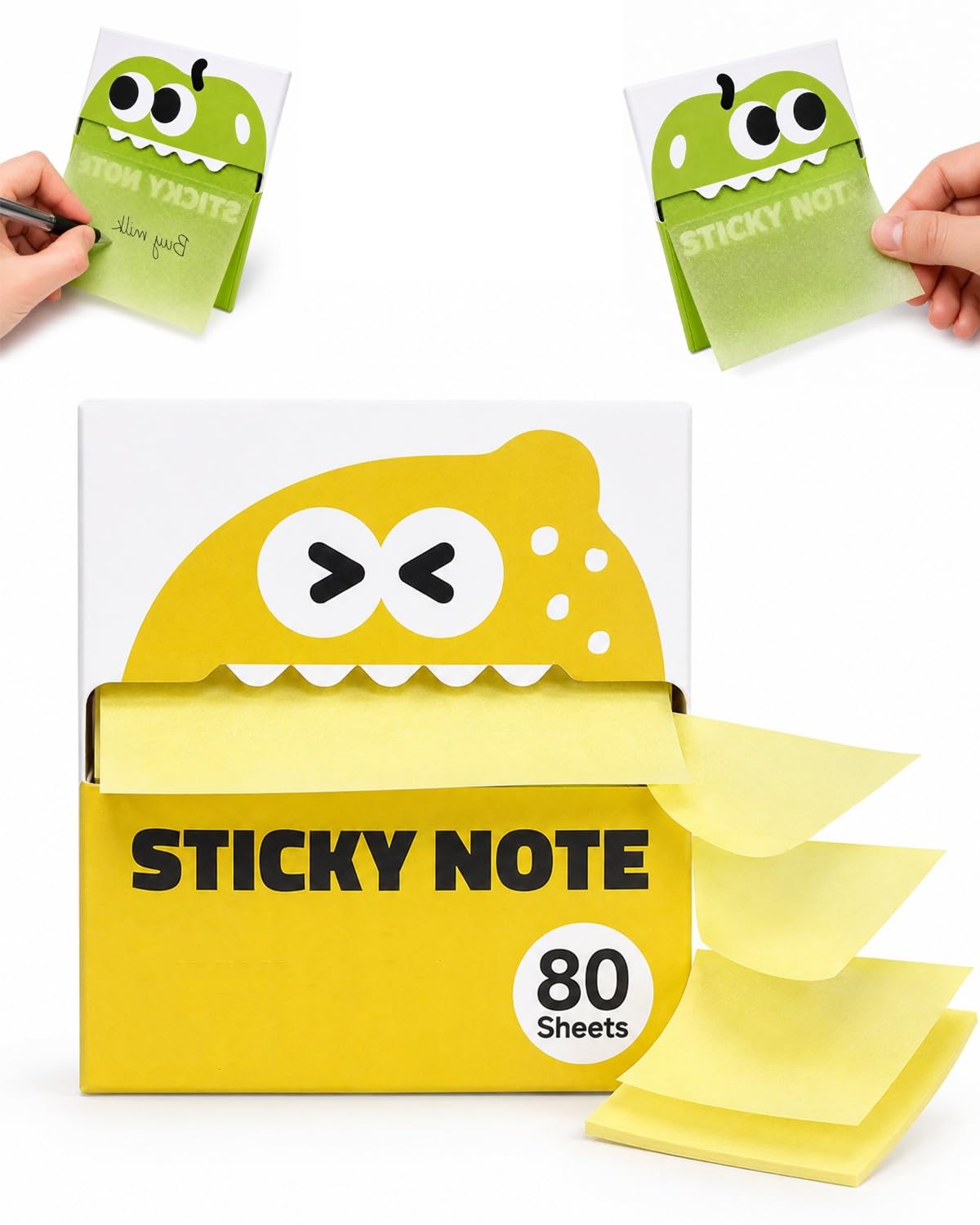 6 scatole trasparenti per note adesive glitterate a forma di mostro di | Confezione da 80 fogli di pellicola in PET per agende, libri di testo, casa, scuola, lavoro, scrivania, scuola, studio