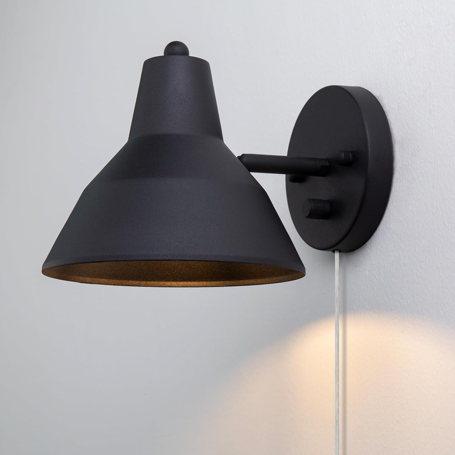 Yosoan Plug in Wall Sconce with Dimmer Switch, Brass Indoor Modern Adjustable Light Angle Wall Light Lamp with 6.89" Bowl Metal Shade Reading Lighting for Living Room Bedroom Painting Hallway(Black)