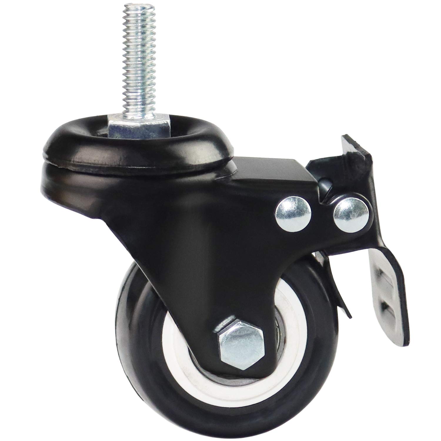 2 Inch Stem Casters, DICASAL Double Brakes Black PU Imperial Inch 5/16"-18x1" Screw Thread 360° Swivel Caster Wheels for Furture Carts DIY Stands 4 Pack