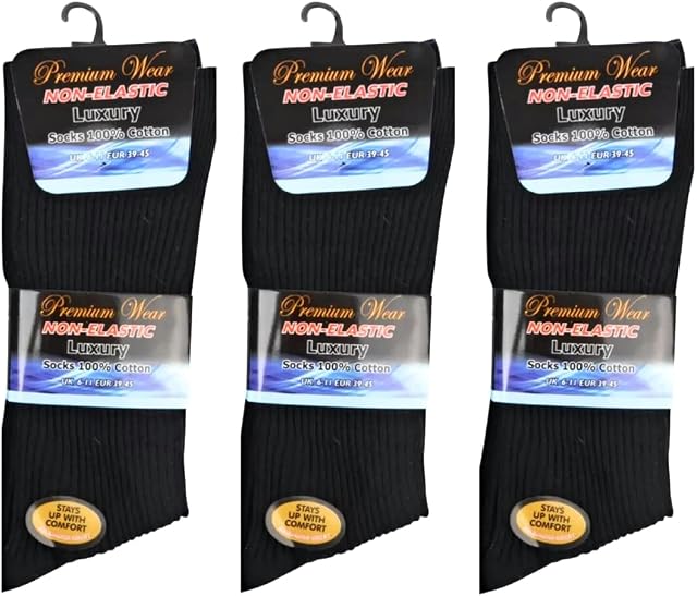 *** 9 PAIRS *** MENS LOOSE SOFT GRIP TOP COMFORT FIT SOCKS ** 100% COTTON **