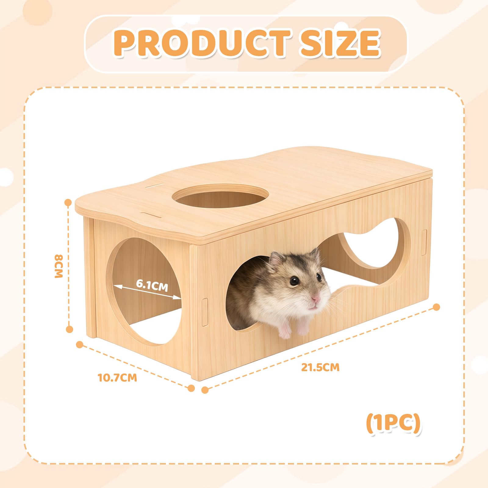 Maison pour Hamster Tunnel en Bois avec fenêtre en Forme de Nuage, Refuge Naturel pour Hamster, Maison de Jeu Hamsters Nains, Accessoire Tunnel Hamsters Nains et syriens (22×11×8)