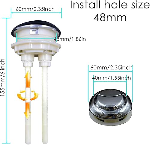 Miniatura 2 de Botón de tanque de inodoro Botón de inodoro con doble empuje de botón de inodoro de repuesto con diámetro de rosca (1.890 in1.86 pulgadas)