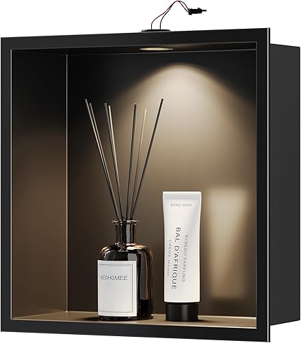 Miniatura 42 de Neodrain Nicho de pared con luz LED no regulable, nicho inoxidable negro mate, no necesita azulejos, nicho de ducha de 24 x 12 pulgadas, cubito Mate