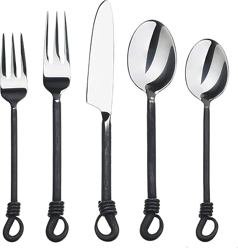 Nautical-Mart Juego de cubiertos de acero inoxidable 5 piezas Twist and Shout Cutlery, apto para lavavajillas, portátil para camping, cubiertos de