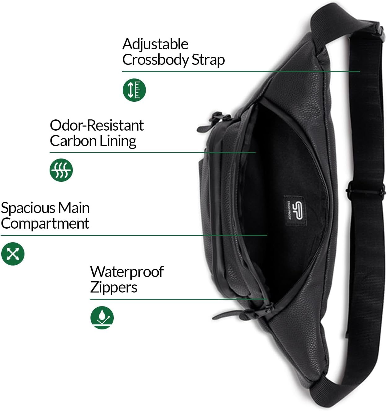 Transporter Carbon Lined Vegan Leather Day Pack Crossbody Sling Bag for Men & Women Belt Bag for Travel, Festival, Outdoors, Concerts, Hiking, Unisex Hip Pack, Waist Bag, Chest Bag