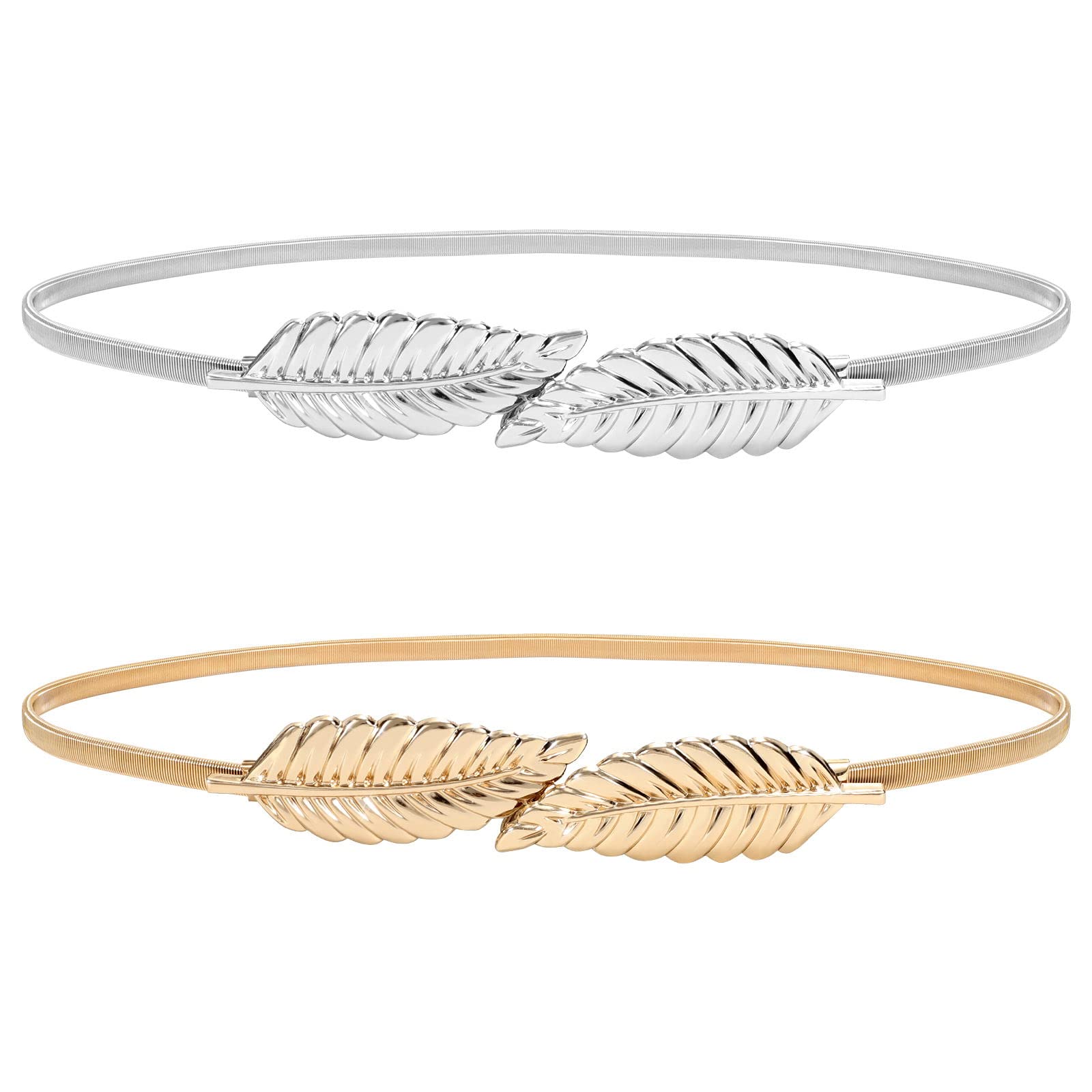 JASGOODWomen Skinny Metal Elastic Belt Gold Waistband Stretch Waist Belt for Dress