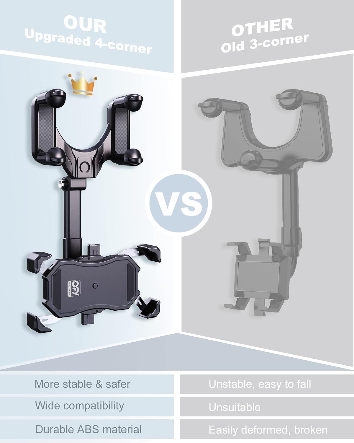 OFY Phone Mount for Car, [2023 Upgraded 4 Clip Never Fall] Rear View Mirror Phone Holder, 360 Rotatable and Retractable Car Phone Holder for Most Mobile Phones & Vehicles