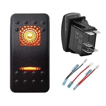 Orange Led Momentary Rocker Switch for Car Marine Boat Caravan Vehicle Off-Road Pickup 5P ON-Off SPST Switch with Wires