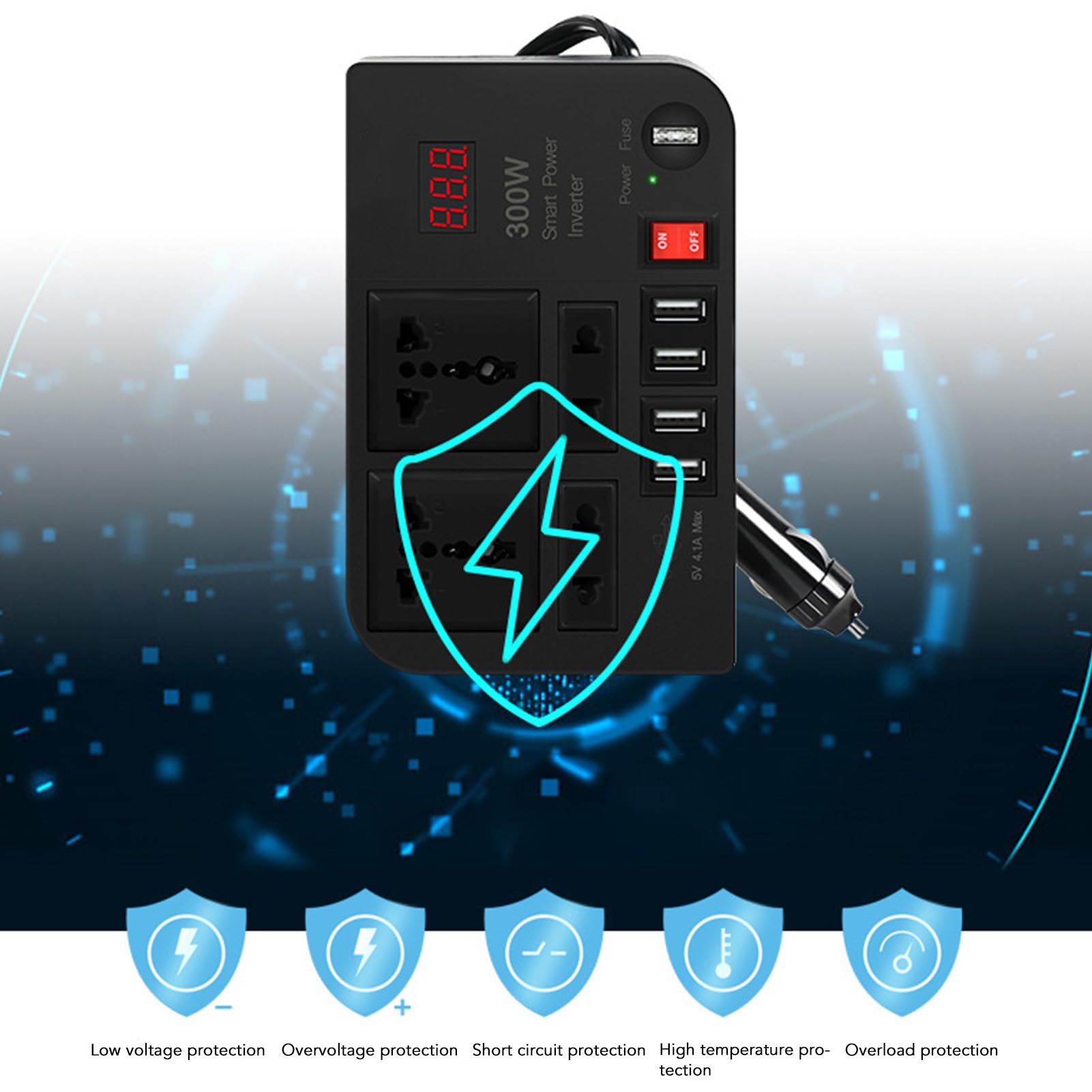 Inversor de Onda sinusoidal modificada LCD de 12 V CC a 220 V CA, convertidor de Alta Potencia Multifuncional para Coche, 300 W