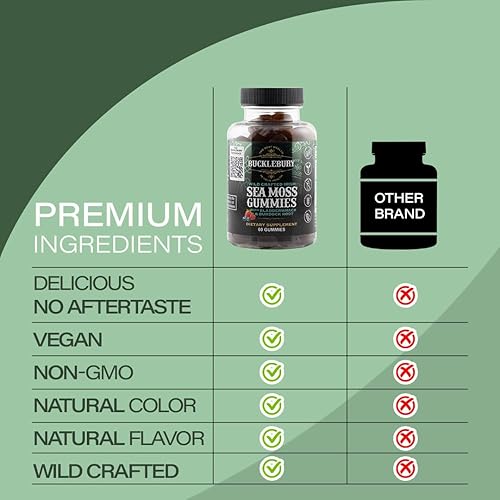 Miniatura 5 de BUCKLEBURY Wild Crafted - Gomitas de musgo marino irlandés con vejiga y raíz de bardana, multivitamínico masticable natural, veganas, para apoyo