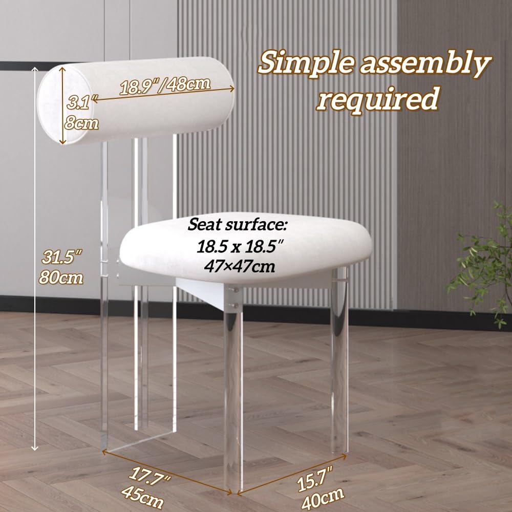 C Chaise de salle à manger en acrylique avec dossier large et pieds transparents, élégante table de salle à manger et chaise d'appoint de bureau pour décoration d'intérieur moderne (noir)