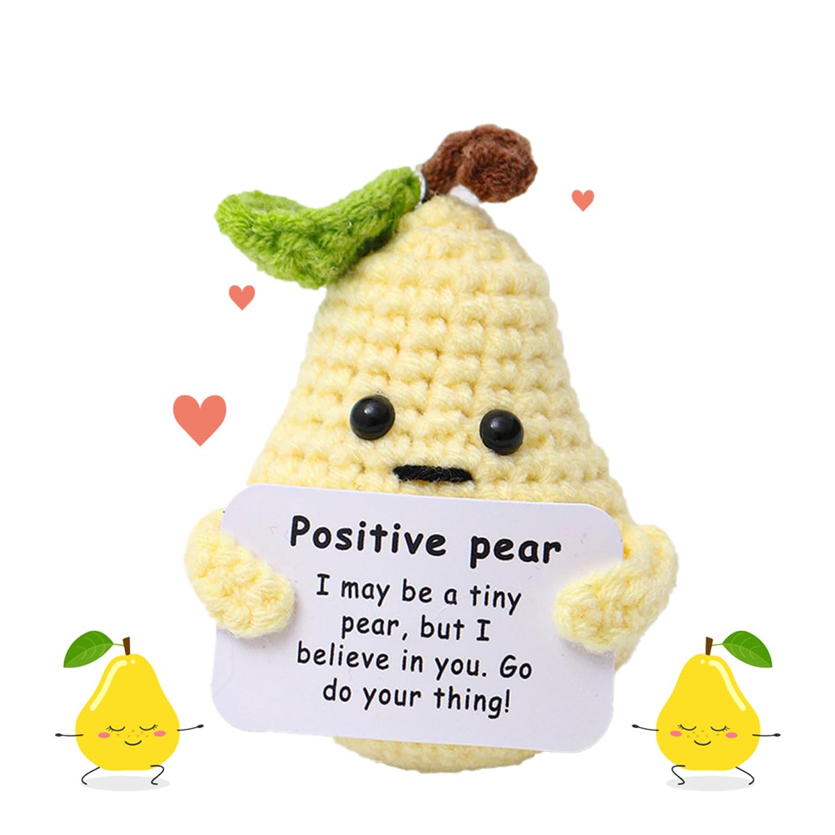 YALiya Funny Positive Pear, Mini Cute Crochet Pear with Positive Card, Emotional Support Gift, Positive Affirmation Gifts, Good Luck pear Gifts